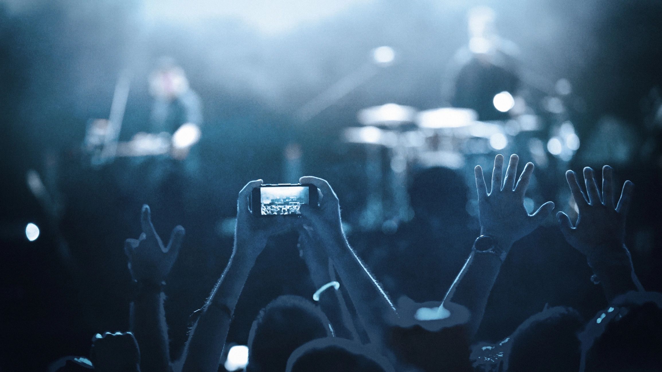 Concert crowd with raised hands